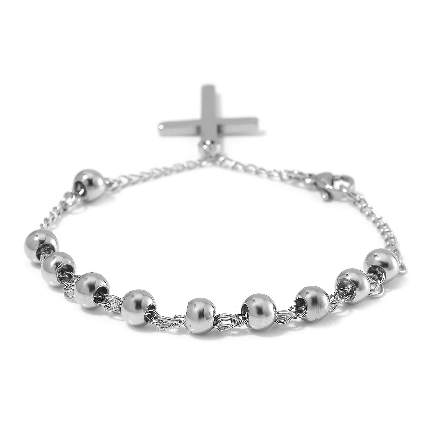 Cross Charm Bracelet in Stainless Steel (7.50 In)