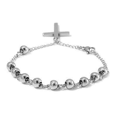 Cross Charm Bracelet in Stainless Steel (7.50 In)