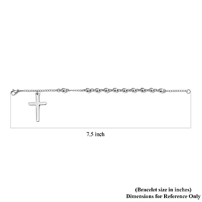 Cross Charm Bracelet in Stainless Steel (7.50 In)