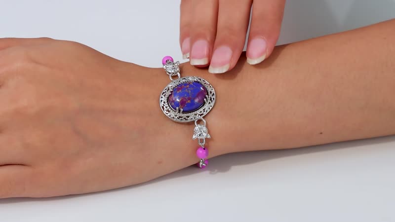 Karis Purple Turquoise Paper Clip Bracelet in Platinum Bond (6.50-800In) 23.10 ctw