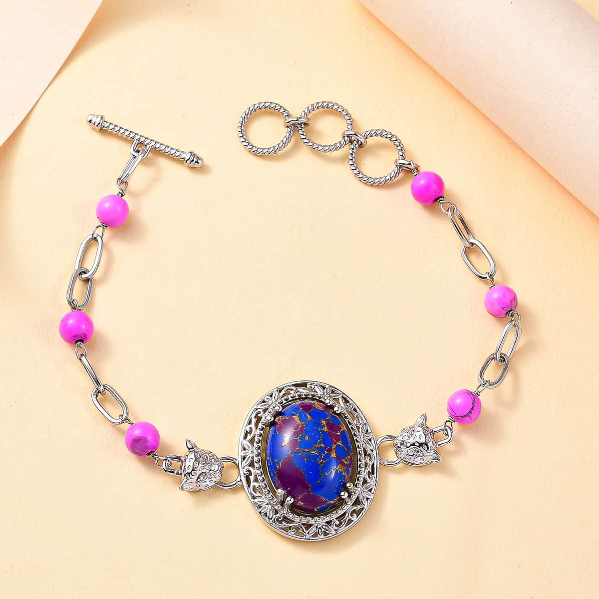 Karis Purple Turquoise Paper Clip Bracelet in Platinum Bond (6.50-800In) 23.10 ctw image number 1