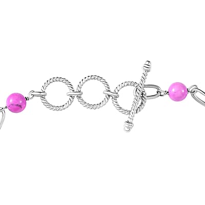 EverTrue Mojave Purple Turquoise 23.10 ctw Paper Clip and Leopard Head Bracelet in Platinum Bond (6.50-800In)