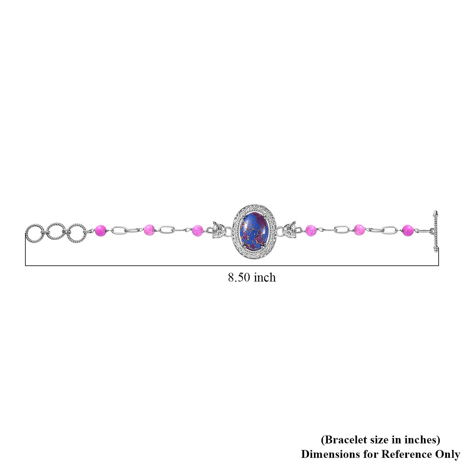 EverTrue Mojave Purple Turquoise 23.10 ctw Paper Clip and Leopard Head Bracelet in Platinum Bond (6.50-800In)