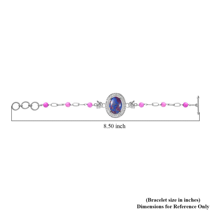 EverTrue Mojave Purple Turquoise 23.10 ctw Paper Clip and Leopard Head Bracelet in Platinum Bond (6.50-800In)