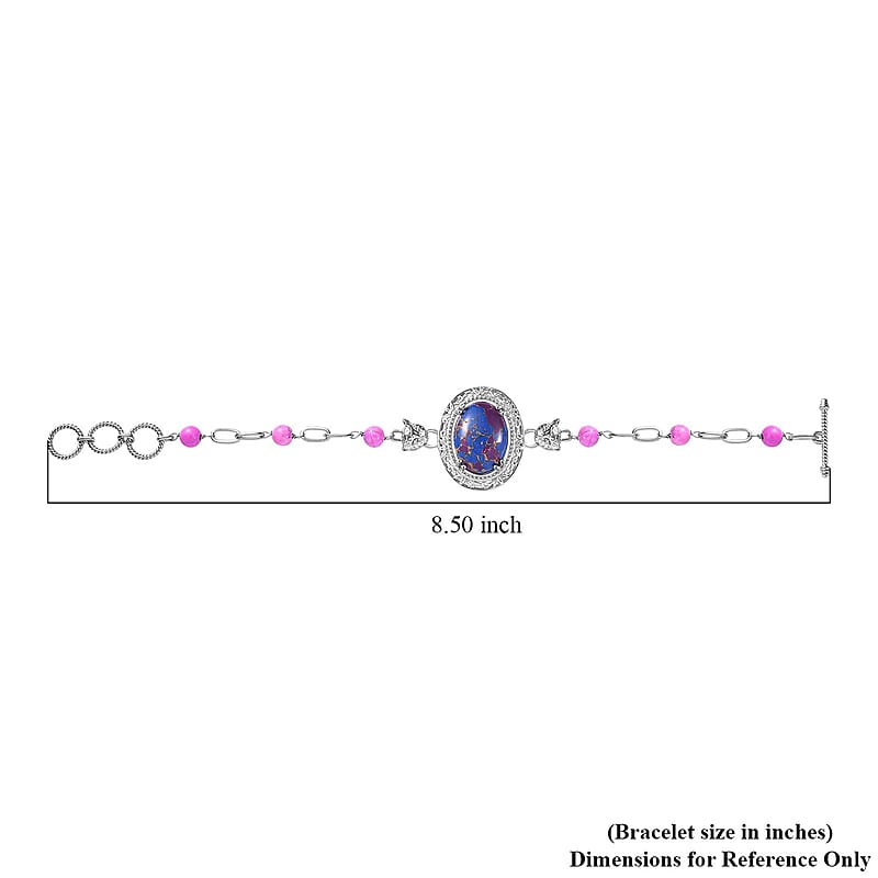 EverTrue Mojave Purple Turquoise 23.10 ctw Paper Clip and Leopard Head Bracelet in Platinum Bond (6.50-800In)