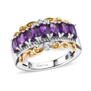 EverTrue African Amethyst and White Zircon 1.60 ctw Ring in 18K YG Plated and Platinum Bond (Size 10.0)
