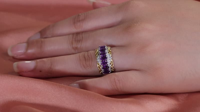 Karis African Amethyst and White Zircon 1.60 ctw Ring in 18K YG Plated and Platinum Bond (Size 10.0)