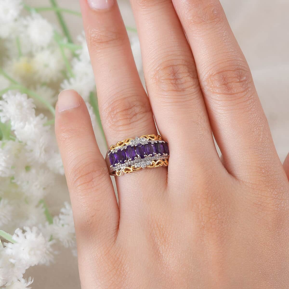 Karis African Amethyst and White Zircon 1.60 ctw Ring in 18K YG Plated and Platinum Bond (Size 10.0) image number 2