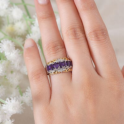 EverTrue African Amethyst and White Zircon 1.60 ctw Ring in 18K YG Plated and Platinum Bond (Size 10.0)