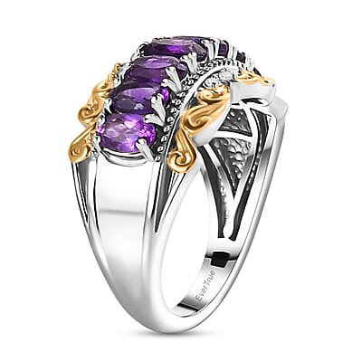EverTrue African Amethyst and White Zircon 1.60 ctw Ring in 18K YG Plated and Platinum Bond (Size 10.0)