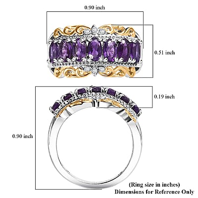 EverTrue African Amethyst and White Zircon 1.60 ctw Ring in 18K YG Plated and Platinum Bond (Size 10.0)