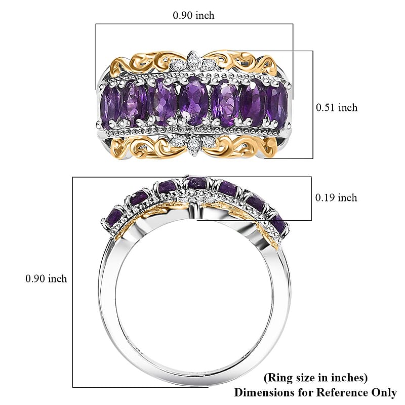EverTrue African Amethyst and White Zircon 1.60 ctw Ring in 18K YG Plated and Platinum Bond (Size 10.0)