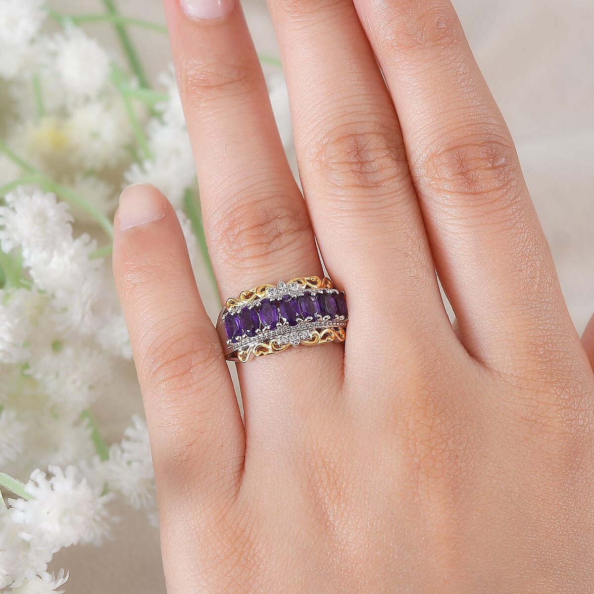 EverTrue African Amethyst and White Zircon 1.60 ctw Ring in 18K YG Plated and Platinum Bond (Size 6.0) image number 2