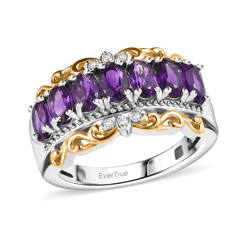 EverTrue African Amethyst and White Zircon 1.60 ctw Ring in 18K YG Plated and Platinum Bond (Size 9.0)