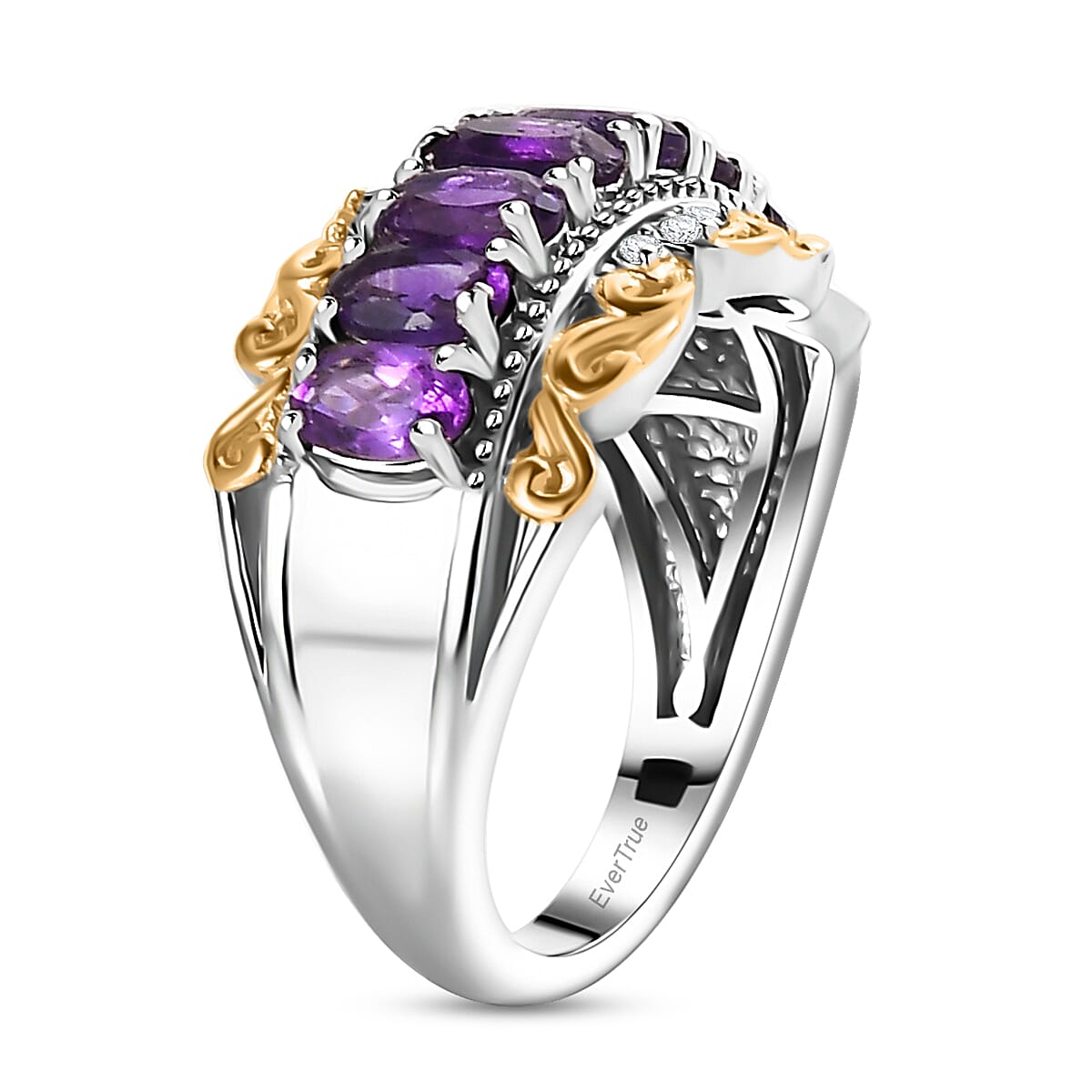 EverTrue African Amethyst and White Zircon 1.60 ctw Ring in 18K YG Plated and Platinum Bond (Size 9.0)