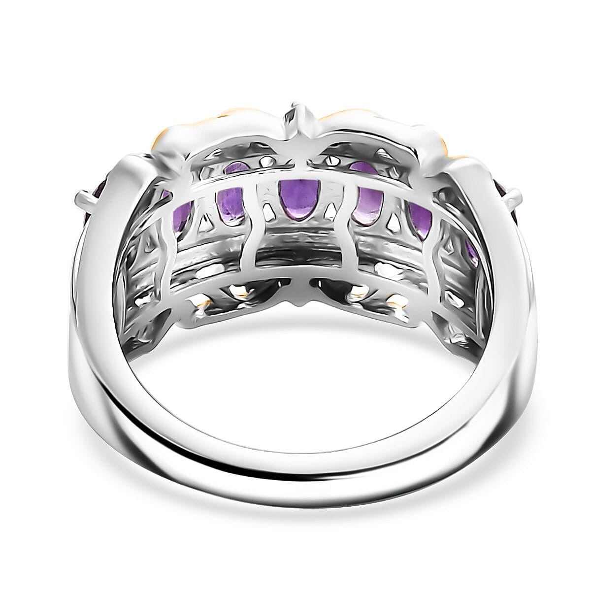 EverTrue African Amethyst and White Zircon 1.60 ctw Ring in 18K YG Plated and Platinum Bond (Size 9.0)