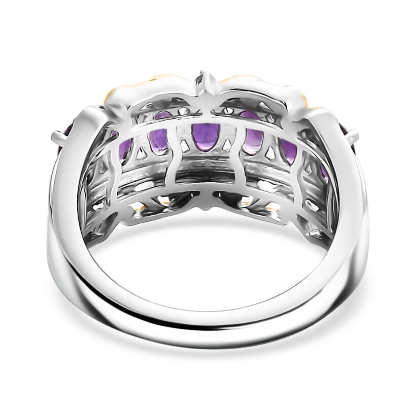 EverTrue African Amethyst and White Zircon 1.60 ctw Ring in 18K YG Plated and Platinum Bond (Size 9.0)
