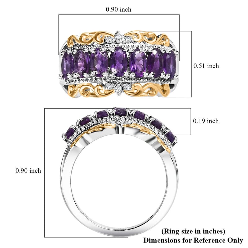 EverTrue African Amethyst and White Zircon 1.60 ctw Ring in 18K YG Plated and Platinum Bond (Size 9.0)