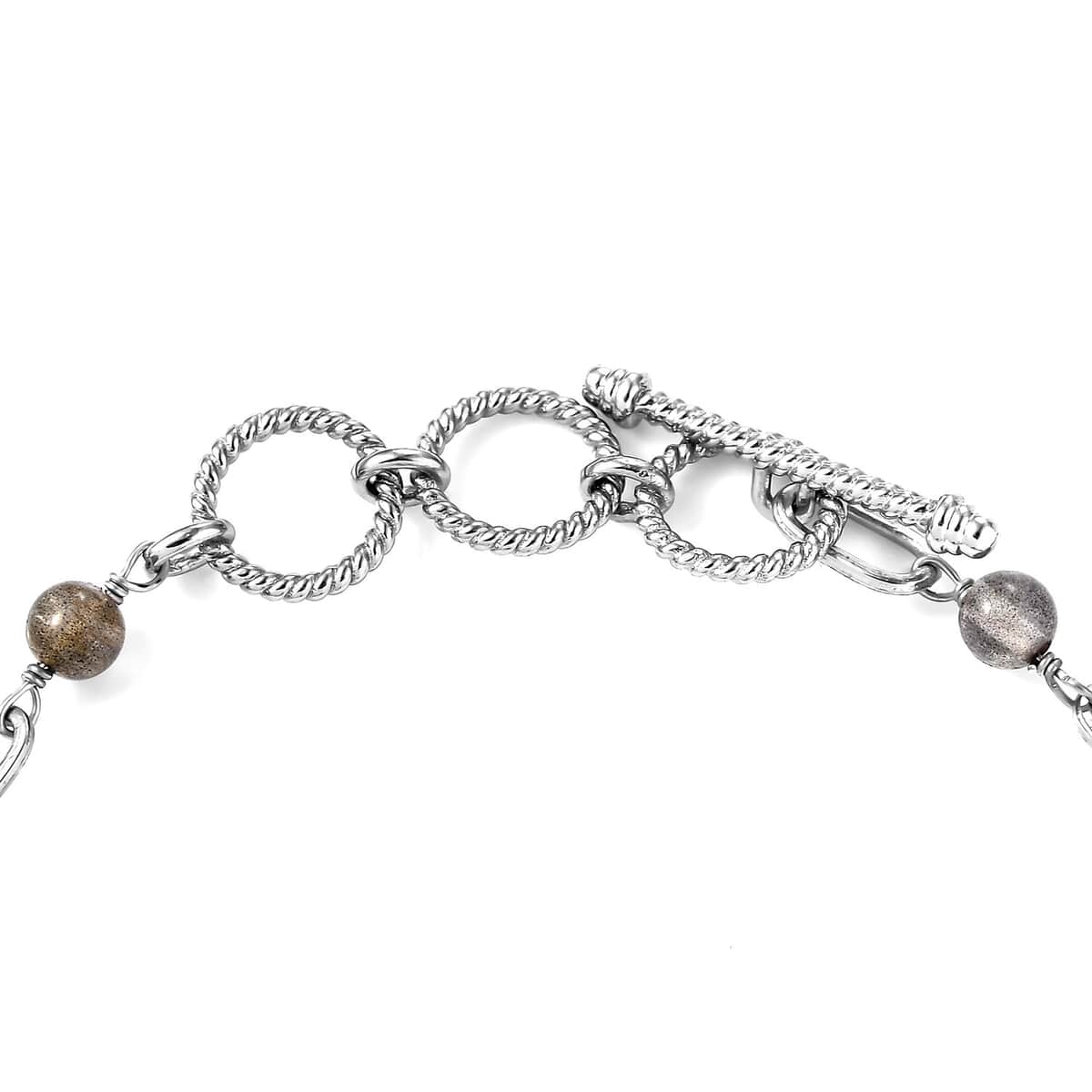 Malagasy Labradorite 21.50 ctw Paper Clip and Leopard Head Bracelet in Platinum Bond (6.50-800In) image number 4