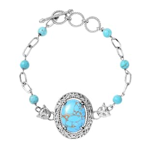 Mojave Blue Turquoise 21.60 ctw Paper Clip and Leopard Head Bracelet in Platinum Bond (6.50-800In)