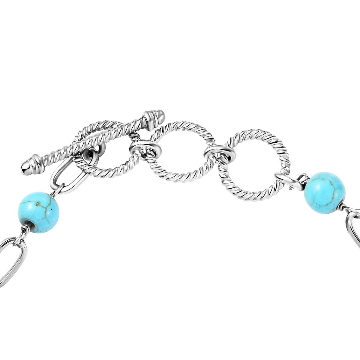 Mojave Blue Turquoise 21.60 ctw Paper Clip and Leopard Head Bracelet in Platinum Bond (6.50-800In) image number 2