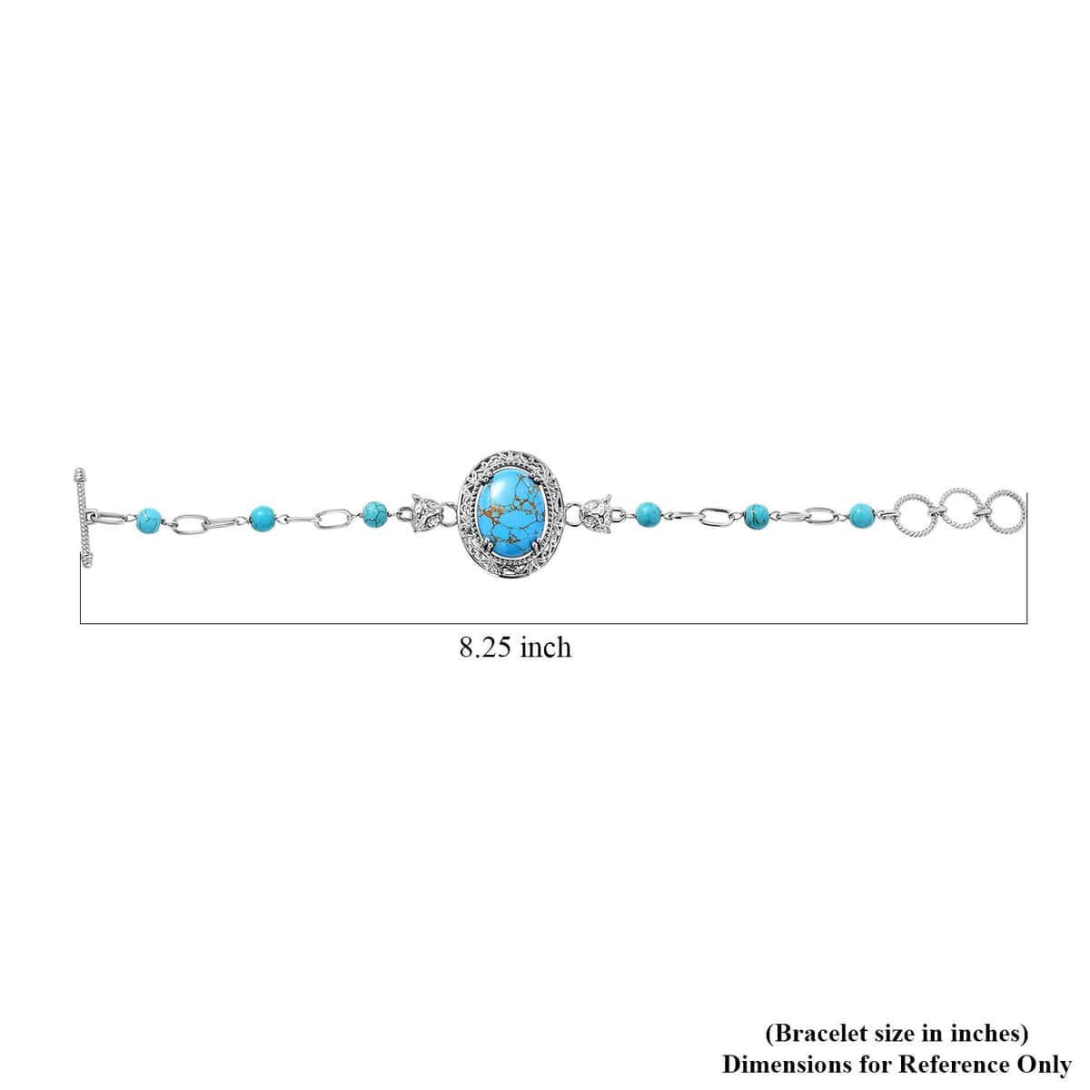 Mojave Blue Turquoise 21.60 ctw Paper Clip and Leopard Head Bracelet in Platinum Bond (6.50-800In) image number 3