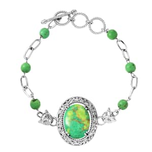 Mojave Green Turquoise 20.75 ctw Paper Clip and Leopard Head Bracelet in Platinum Bond (6.50-800In)