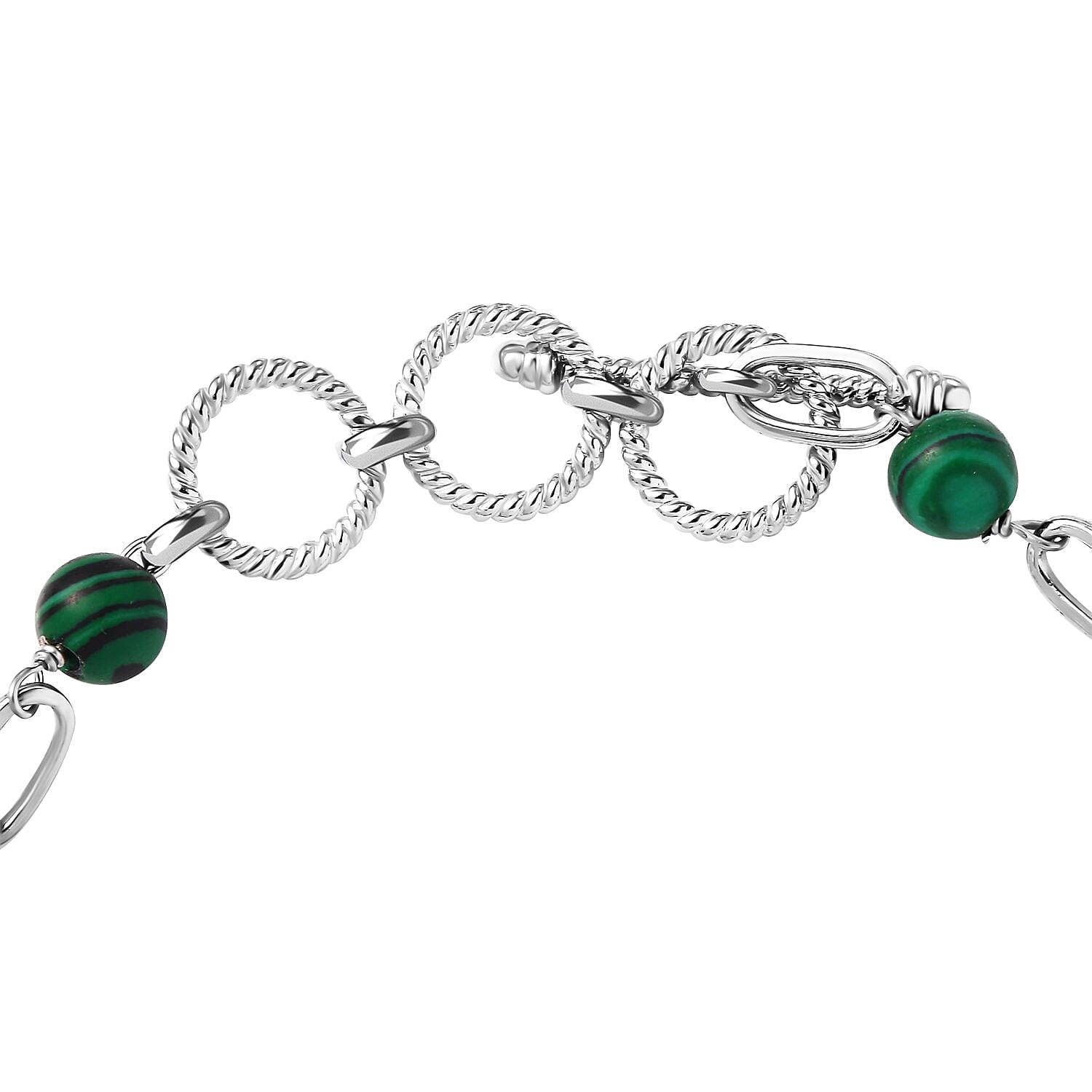 EverTrue African Malachite 30.70 ctw Paper Clip and Leopard Head Bracelet in Platinum Bond (6.50-800In)