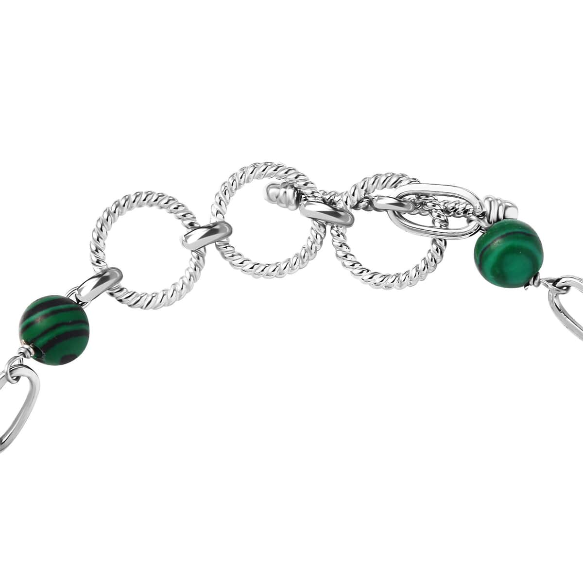 African Malachite 30.70 ctw Paper Clip and Leopard Head Bracelet in Platinum Bond (6.50-800In) image number 3