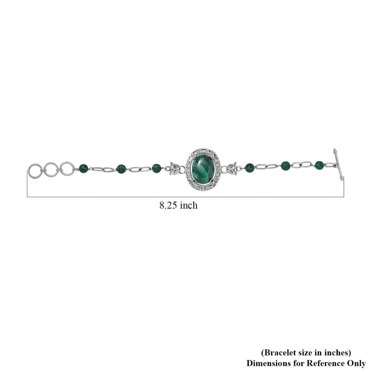 African Malachite 30.70 ctw Paper Clip and Leopard Head Bracelet in Platinum Bond (6.50-800In) image number 4