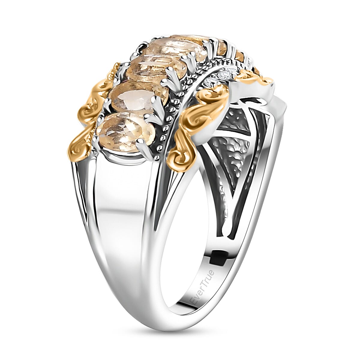EverTrue Brazilian Citrine and White Zircon 1.60 ctw Ring in 18K Yellow Gold Plated and Platinum Bond (Size 10.0) image number 3