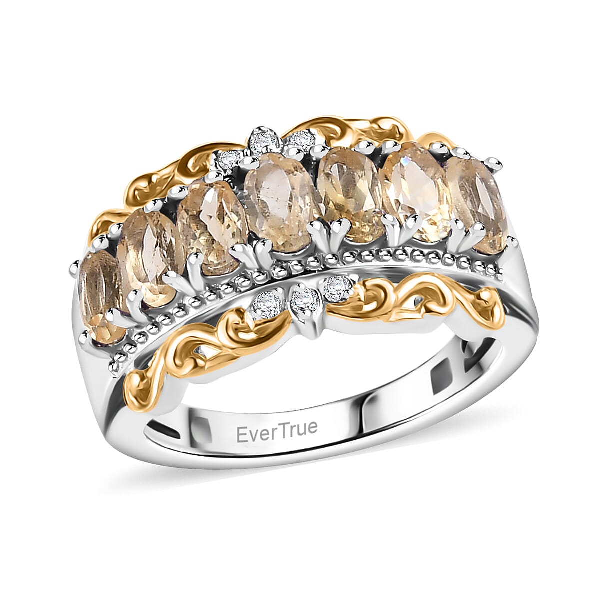 EverTrue Brazilian Citrine and White Zircon 1.60 ctw Ring in 18K Yellow Gold Plated and Platinum Bond (Size 5.0) image number 0