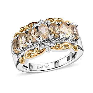 EverTrue Brazilian Citrine and White Zircon 1.60 ctw Ring in 18K Yellow Gold Plated and Platinum Bond (Size 5.0)