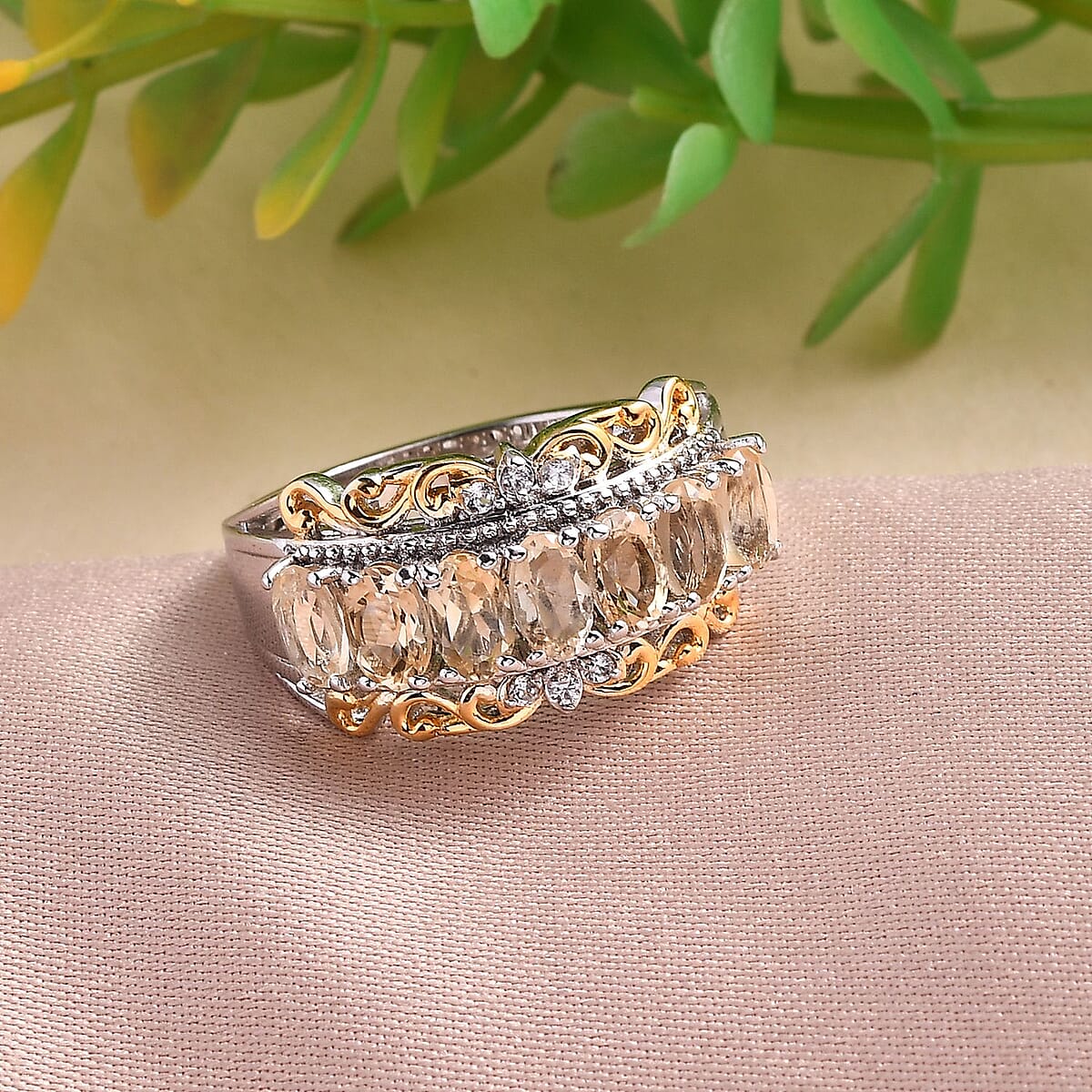 EverTrue Brazilian Citrine and White Zircon 1.60 ctw Ring in 18K Yellow Gold Plated and Platinum Bond (Size 5.0) image number 1