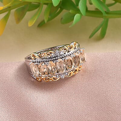 EverTrue Brazilian Citrine and White Zircon 1.60 ctw Ring in 18K Yellow Gold Plated and Platinum Bond (Size 5.0)