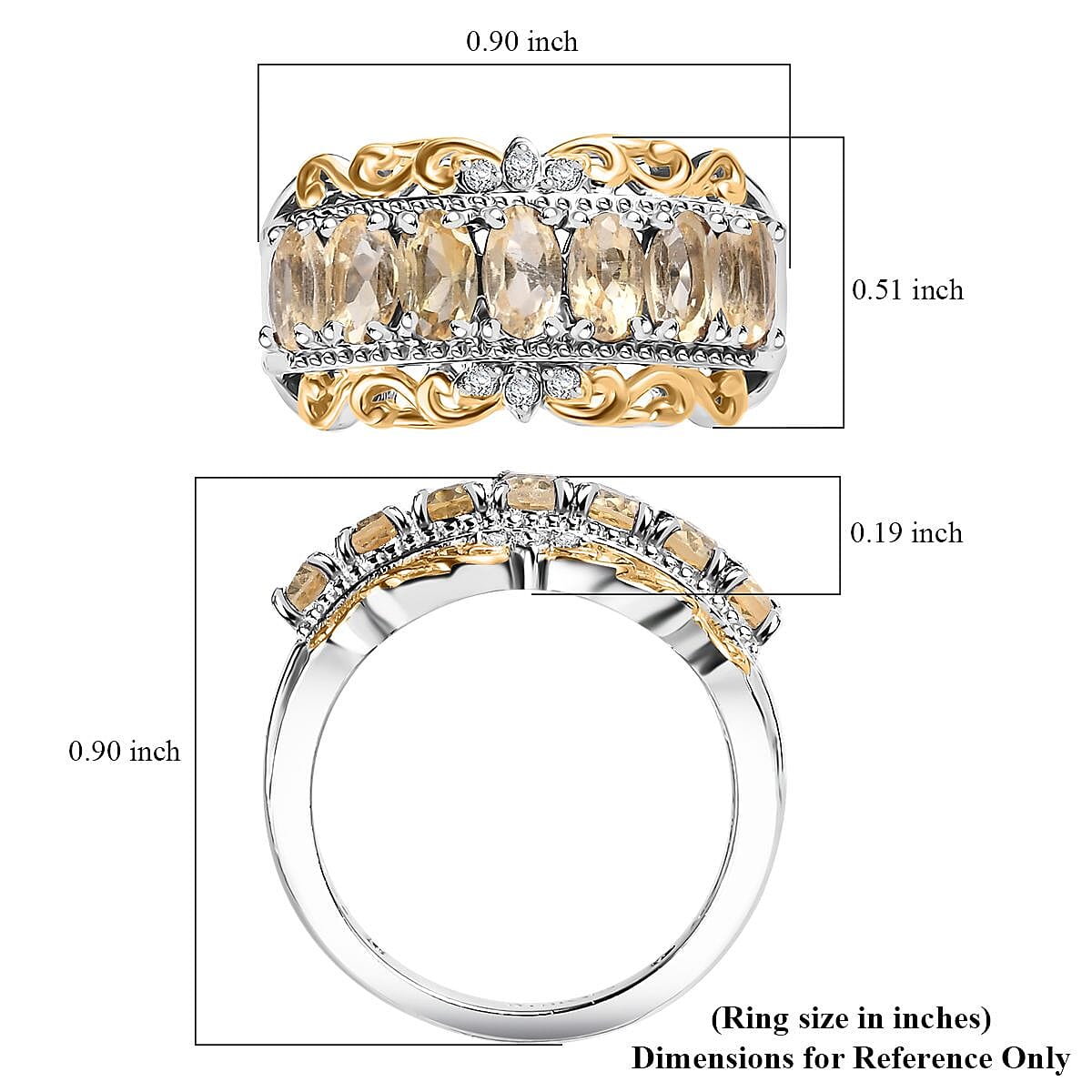 EverTrue Brazilian Citrine and White Zircon 1.60 ctw Ring in 18K Yellow Gold Plated and Platinum Bond (Size 5.0) image number 5