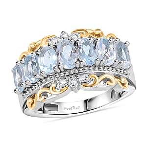 EverTrue Sky Blue Topaz and White Zircon 2.15 ctw Ring in 18K Yellow Gold Plated and Platinum Bond (Size 10.0)