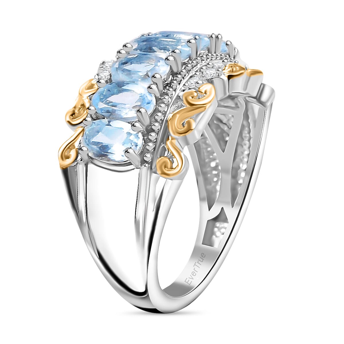 EverTrue Sky Blue Topaz and White Zircon 2.15 ctw Ring in 18K Yellow Gold Plated and Platinum Bond (Size 10.0) image number 3
