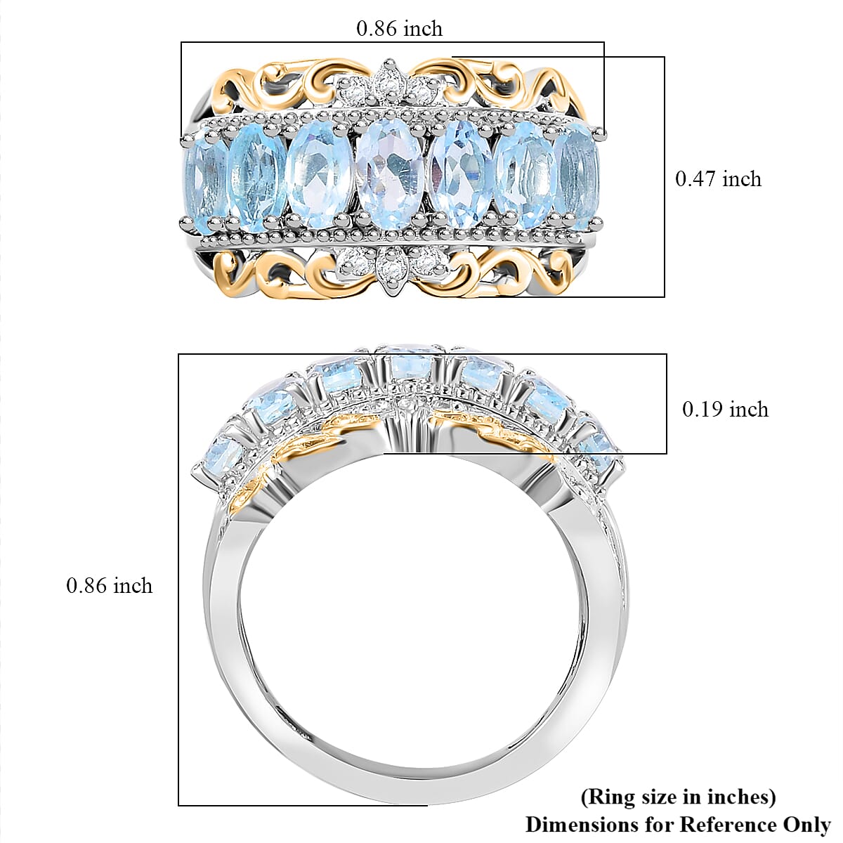 EverTrue Sky Blue Topaz and White Zircon 2.15 ctw Ring in 18K Yellow Gold Plated and Platinum Bond (Size 10.0) image number 5