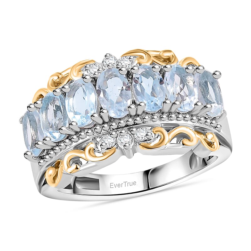 EverTrue Sky Blue Topaz and White Zircon 2.15 ctw Ring in 18K Yellow Gold Plated and Platinum Bond (Size 8.0)