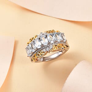 EverTrue Sky Blue Topaz and White Zircon 2.15 ctw Ring in 18K Yellow Gold Plated and Platinum Bond (Size 8.0)