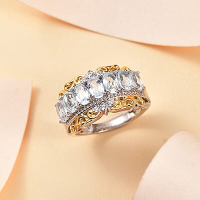 EverTrue Sky Blue Topaz and White Zircon 2.15 ctw Ring in 18K Yellow Gold Plated and Platinum Bond (Size 8.0)
