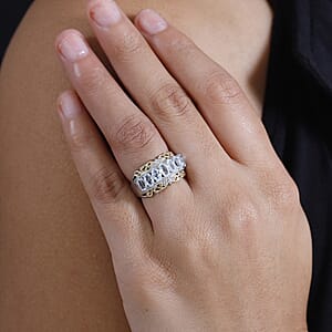 EverTrue Sky Blue Topaz and White Zircon 2.15 ctw Ring in 18K Yellow Gold Plated and Platinum Bond (Size 8.0)