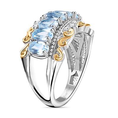 EverTrue Sky Blue Topaz and White Zircon 2.15 ctw Ring in 18K Yellow Gold Plated and Platinum Bond (Size 8.0)