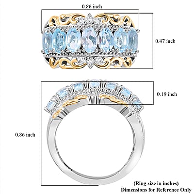 EverTrue Sky Blue Topaz and White Zircon 2.15 ctw Ring in 18K Yellow Gold Plated and Platinum Bond (Size 8.0)