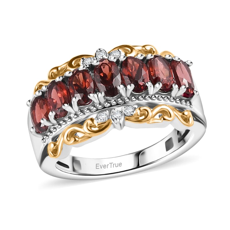EverTrue Mozambique Garnet and White Zircon 2.15 ctw Ring in 18K YG Plated and Platinum Bond (Size 7.0)