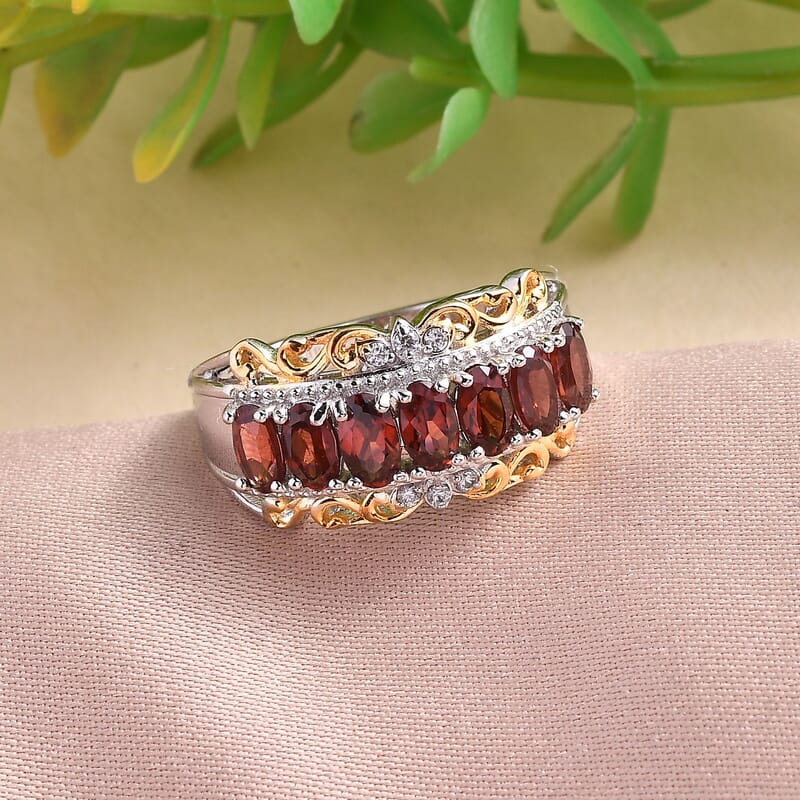 EverTrue Mozambique Garnet and White Zircon 2.15 ctw Ring in 18K YG Plated and Platinum Bond (Size 7.0)
