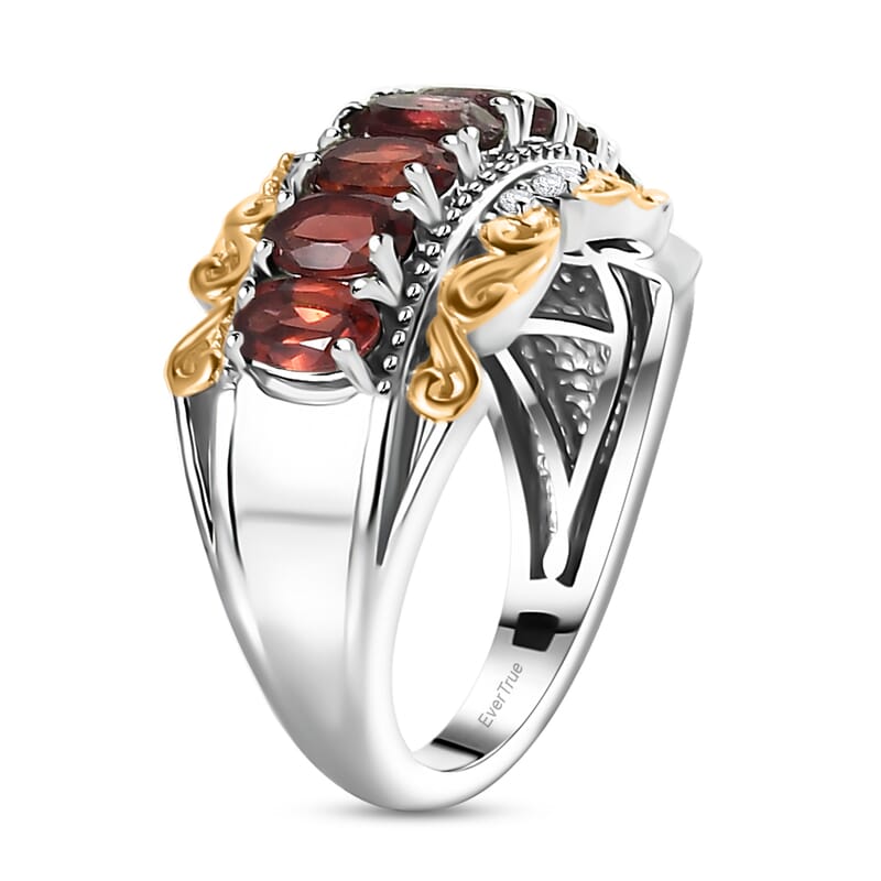 EverTrue Mozambique Garnet and White Zircon 2.15 ctw Ring in 18K YG Plated and Platinum Bond (Size 7.0)