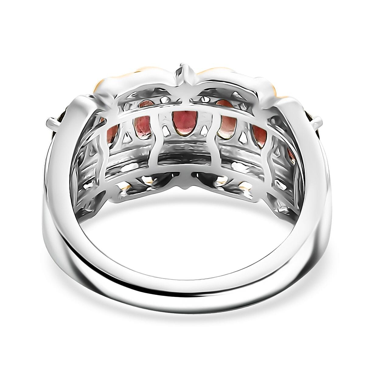 EverTrue Mozambique Garnet and White Zircon 2.15 ctw Ring in 18K YG Plated and Platinum Bond (Size 7.0)