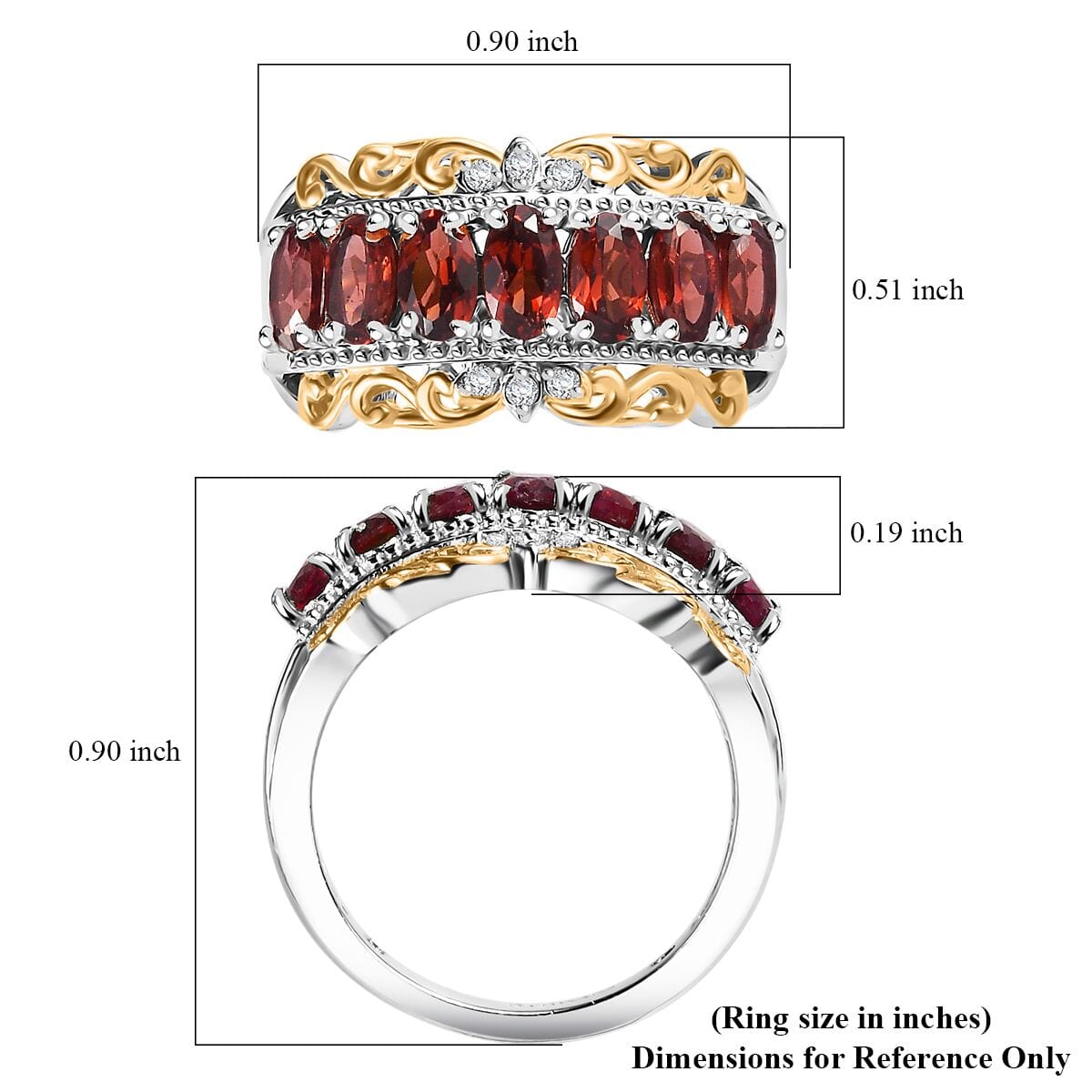 EverTrue Mozambique Garnet and White Zircon 2.15 ctw Ring in 18K YG Plated and Platinum Bond (Size 8.0) image number 5
